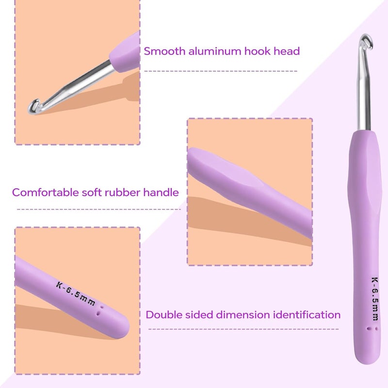 Gerute 6.5mm Crochet Hook, Ergonomic Crochet Hooks with Soft Rubber Handle and Smooth Glide Head - Lightweight Aluminum Needles for Beginners, Arthritis, Yarn Projects, Long Crafting Sessions (6.5 mm) - Image 3